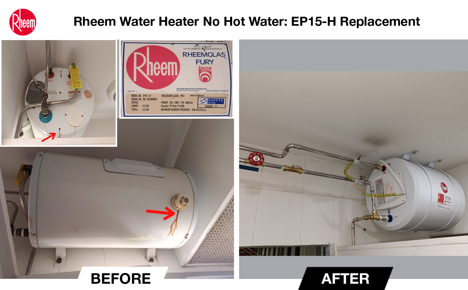 Rheem Water Heater No Hot Water -HDB Replacement.00