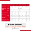 rheem EHG 80L Electric Storage Water Heater Specifications