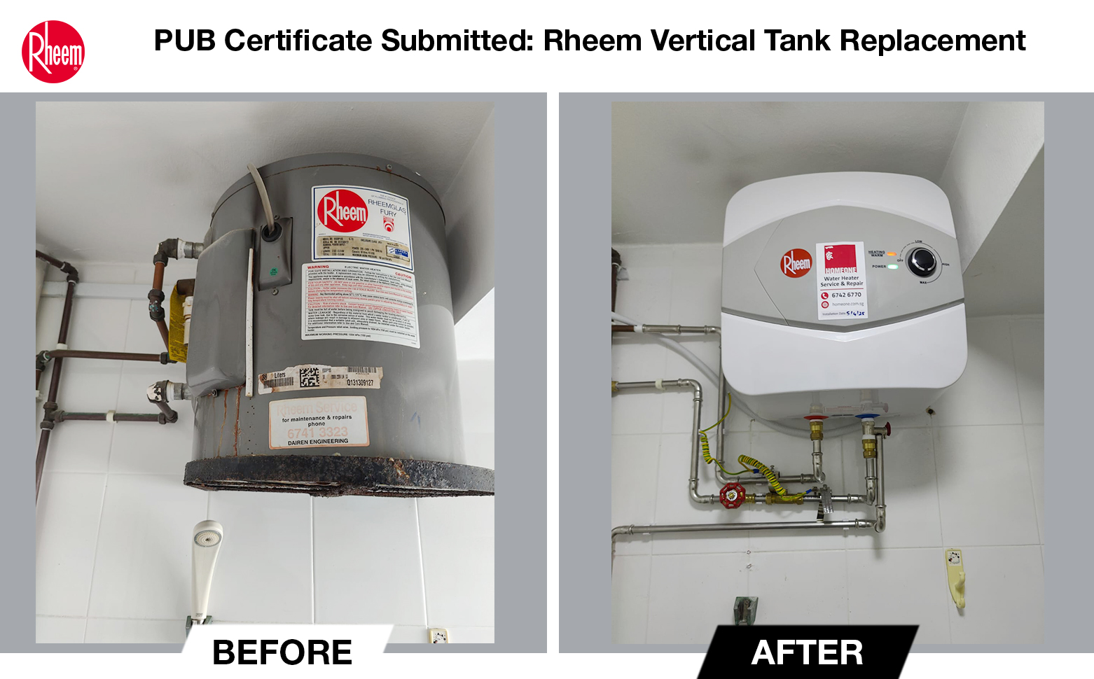 PUB Certificate Applied Replacement for Rheem Vertical Tank .00
