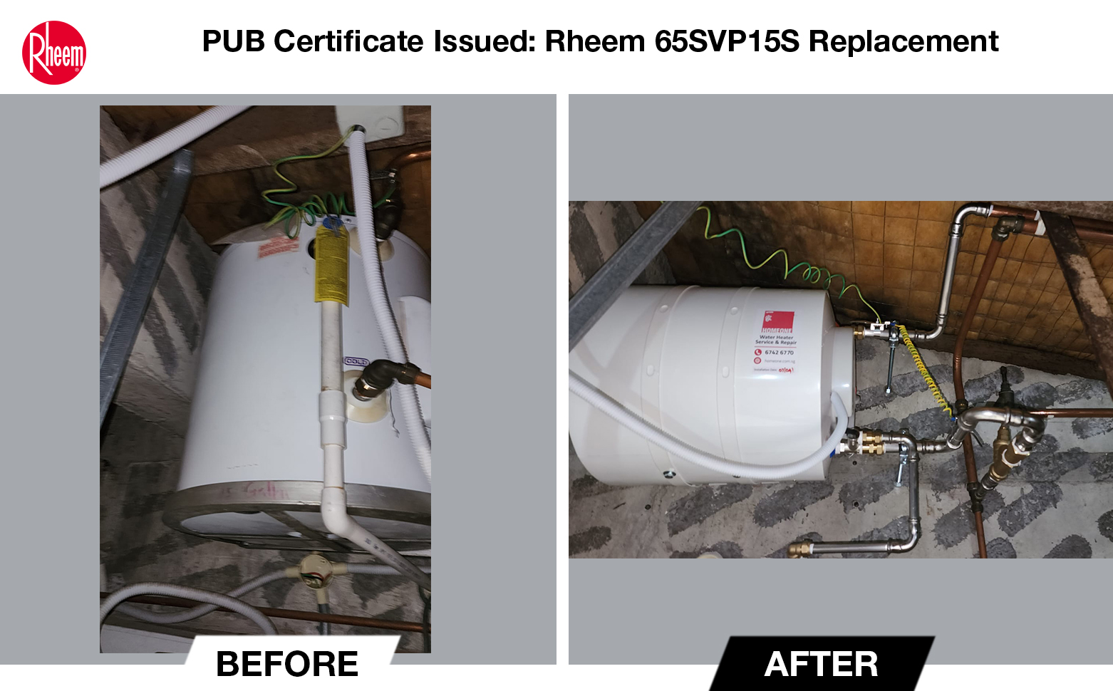 PUB Certificate Issued Replacement for Rheem Vertical Tank at Landed House.00